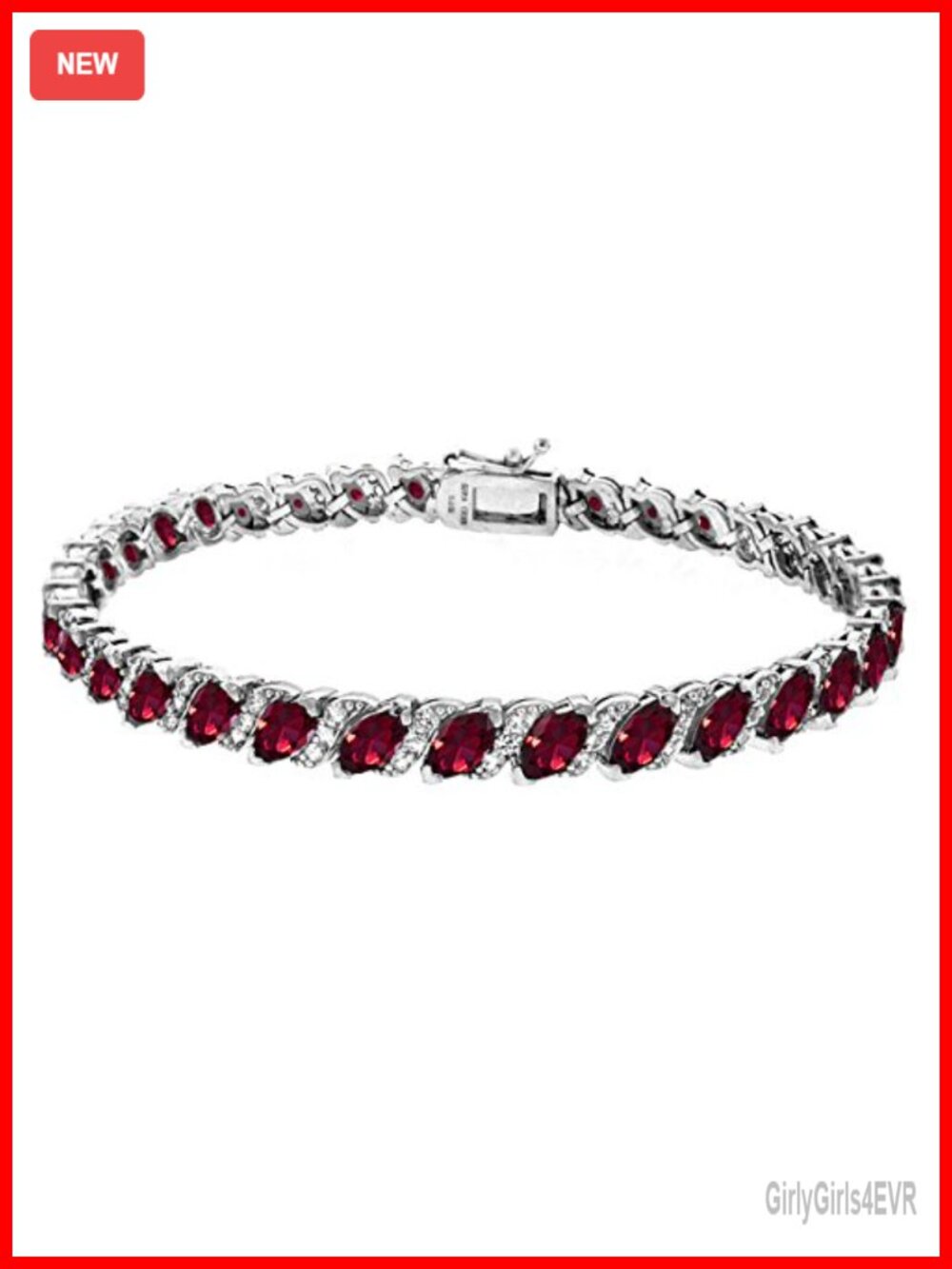 Sterling Silver Tennis Bracelet Marquise Synthetic Ruby White Topaz 7.25 Inch